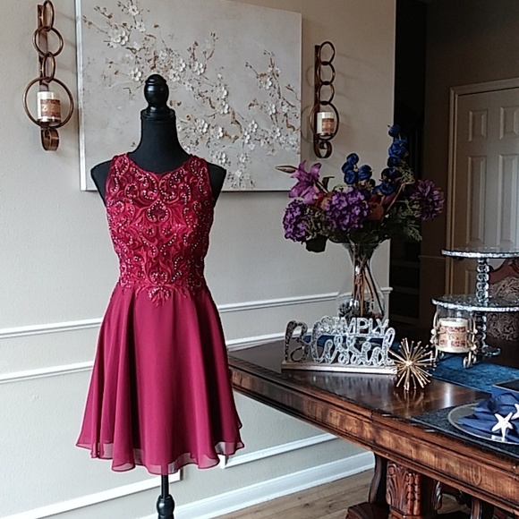 Eureka Fashion Embellished Chiffon A-line Cocktail Mini Dress. Size M - Picture 6 of 17